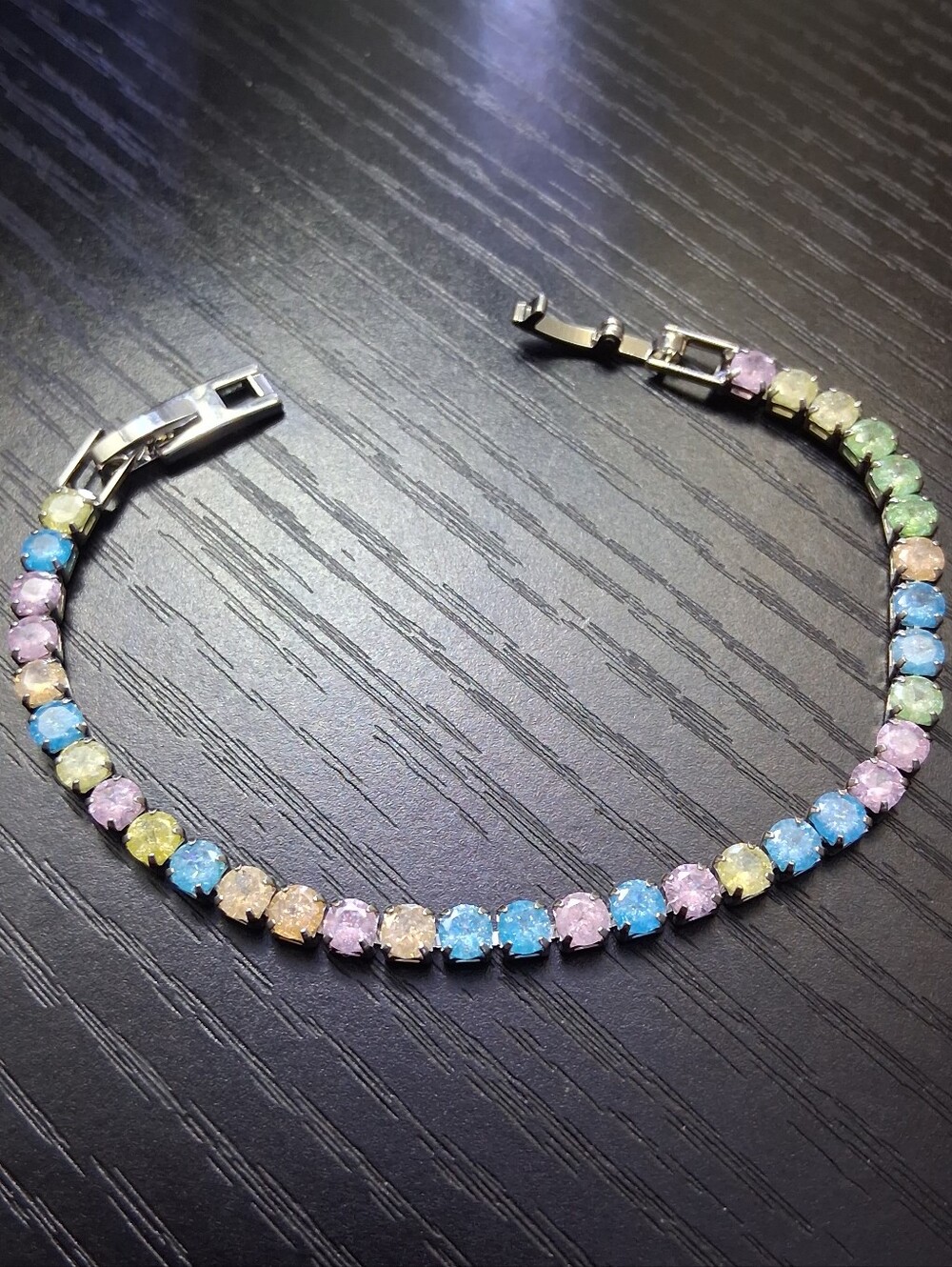 Multi-Color Tennis Silver Bracelet - Pastel Rainbow
